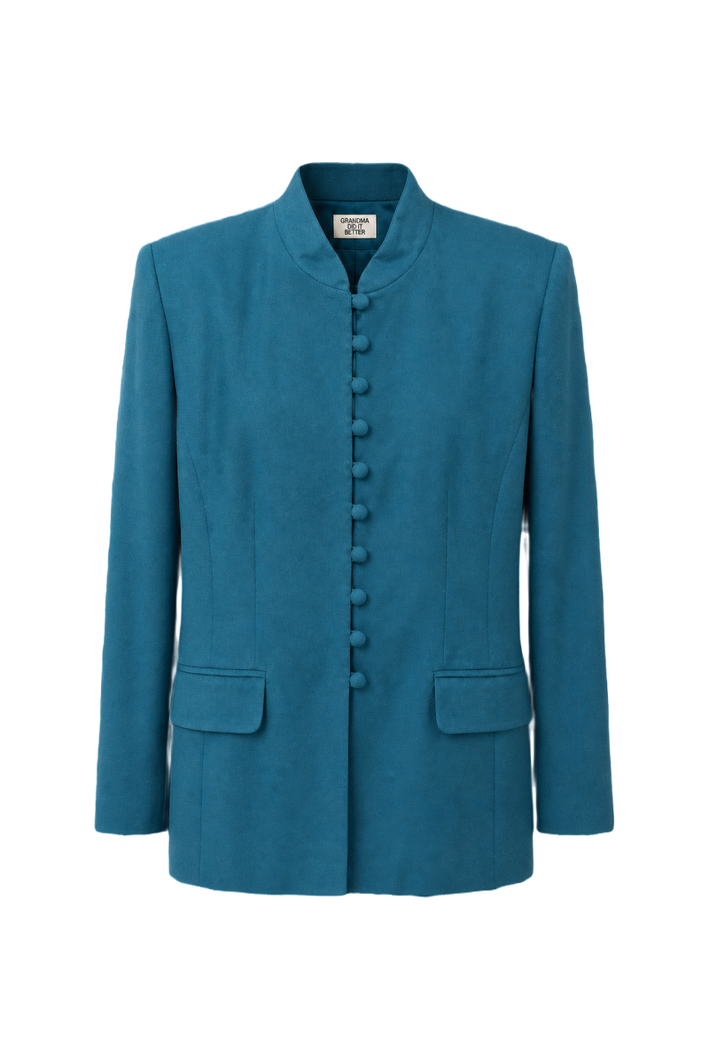 1990s Teal Wool Blend Jacket - Front View