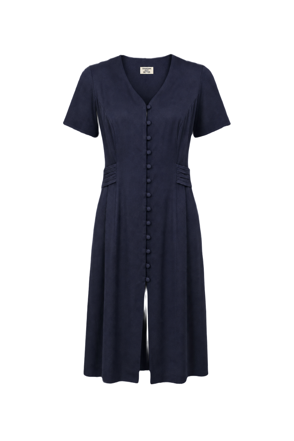 1980s Navy Blue Polyester Blend Dress - Front View