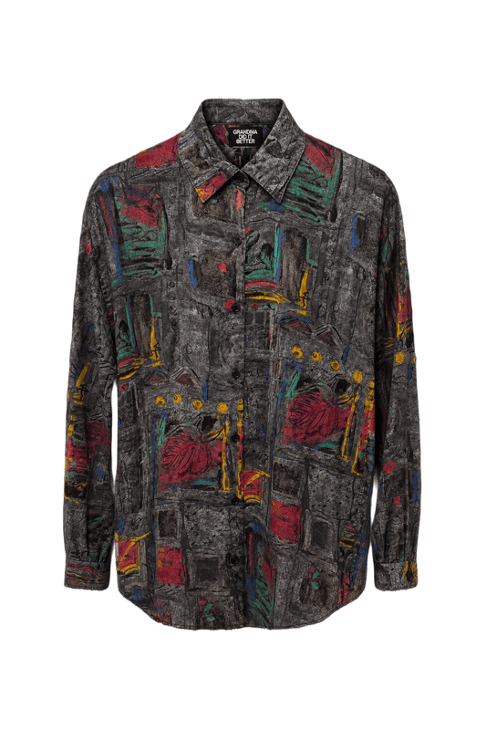 1990s Gray Cotton Blend Shirt - Front View