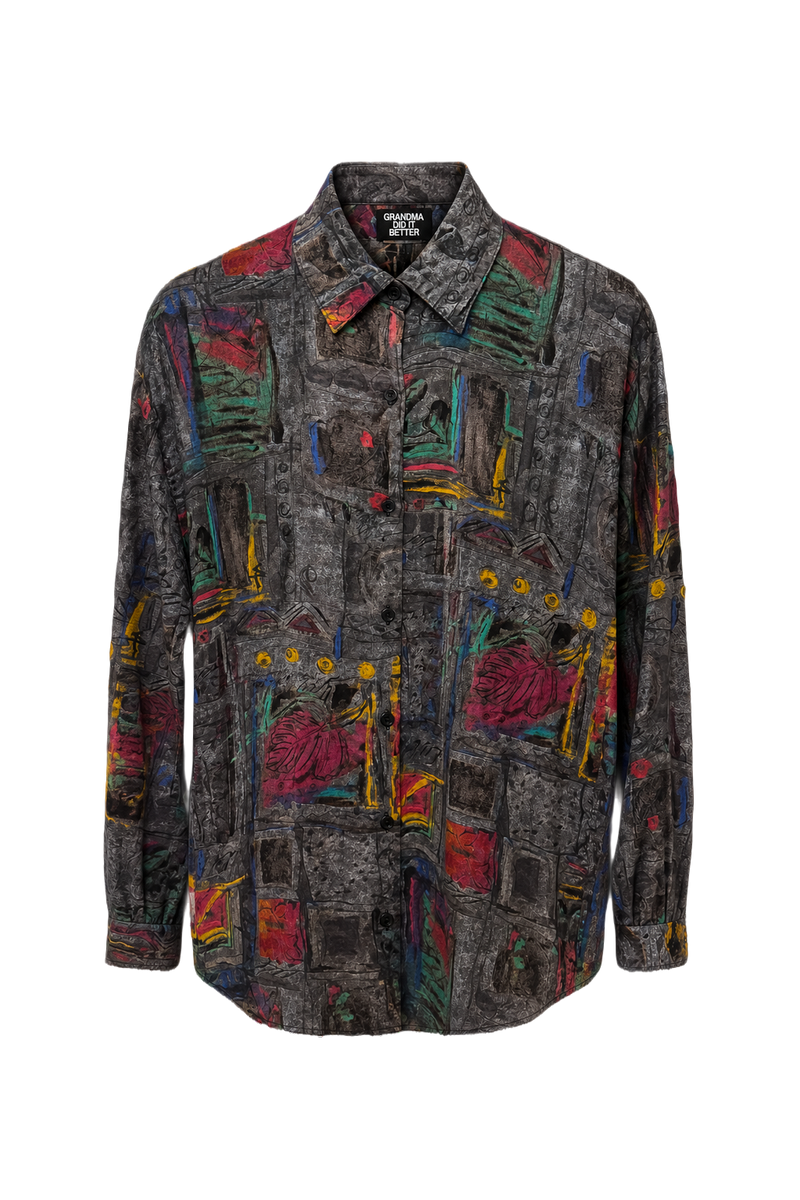 1990s Gray Cotton Blend Shirt - Front View