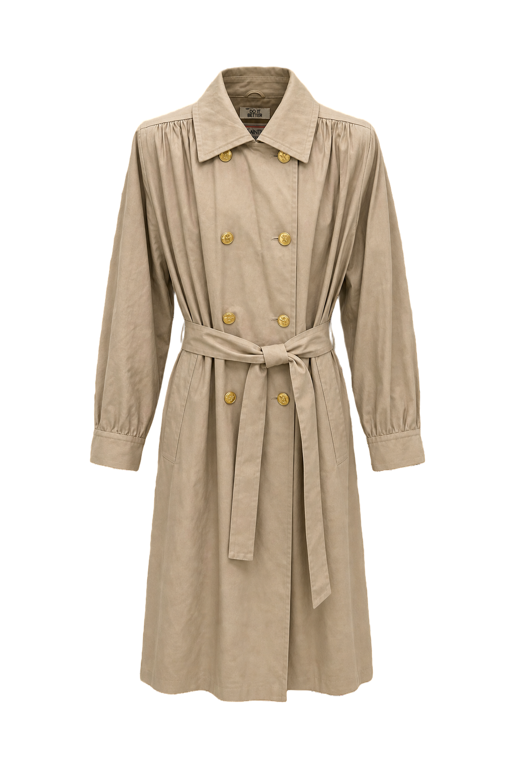 1980s Tan Cotton Blend Trench Coat - Front View
