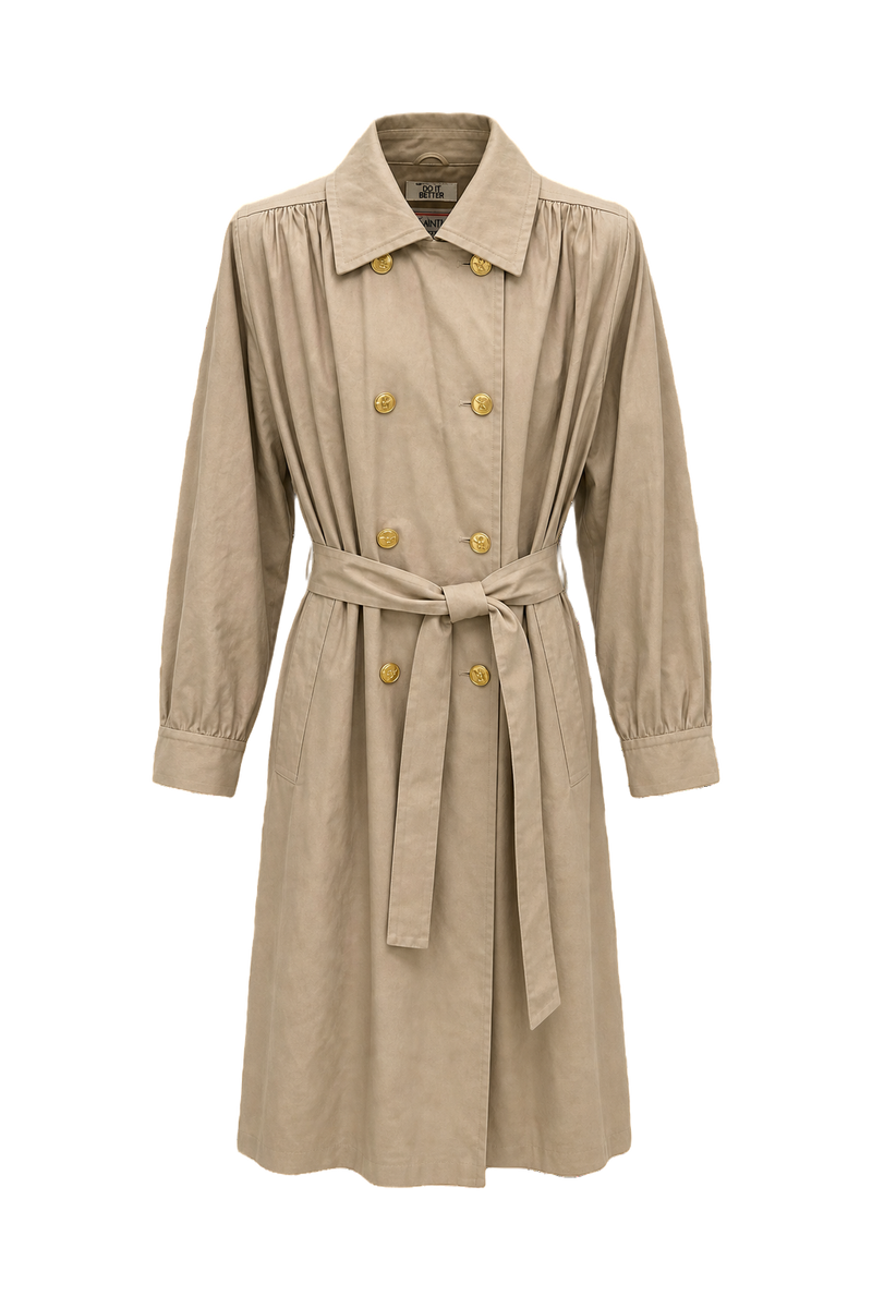 1980s Tan Cotton Blend Trench Coat - Front View