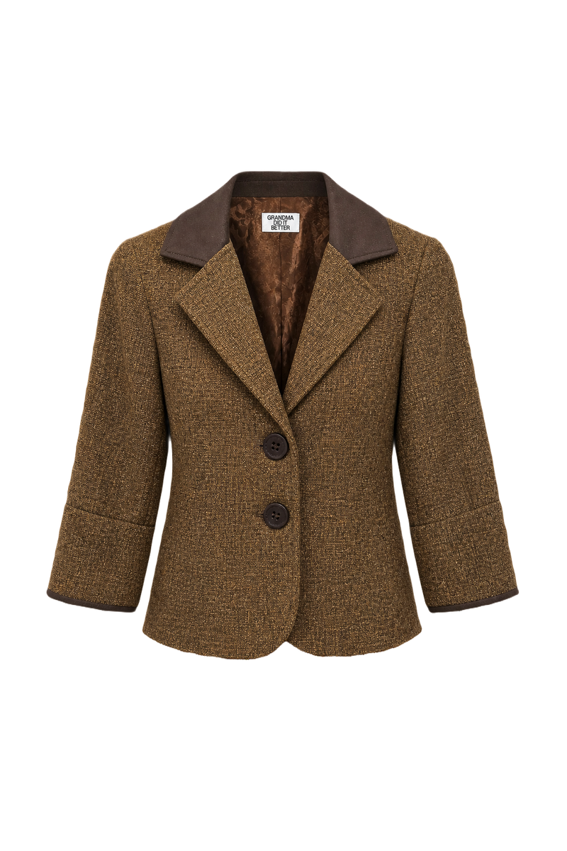 1980s Brown Wool Blend Jacket - Front View