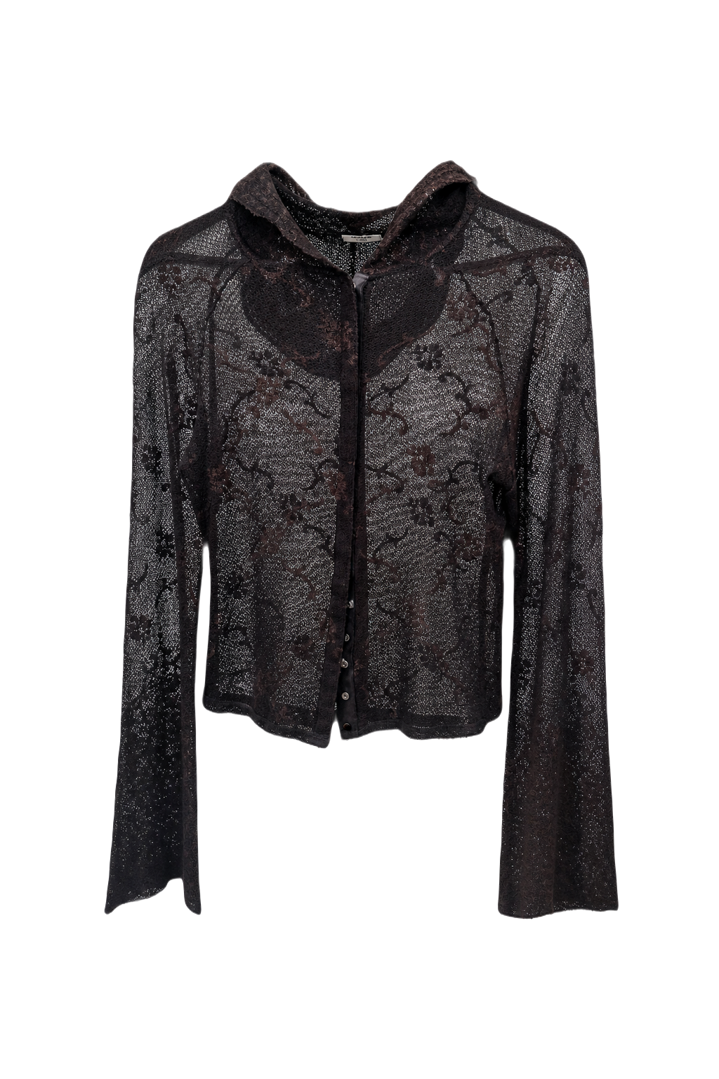 1980s Dark Brown Lace Blouse - Front View