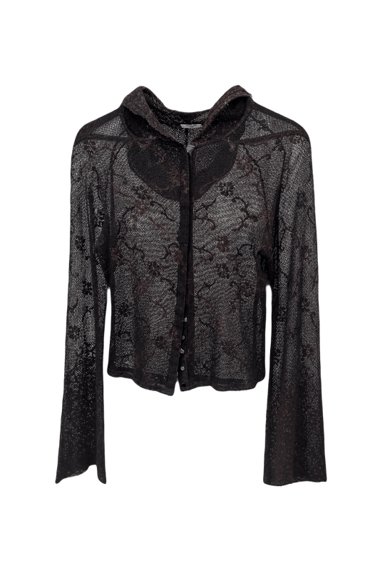 1980s Dark Brown Lace Blouse - Front View