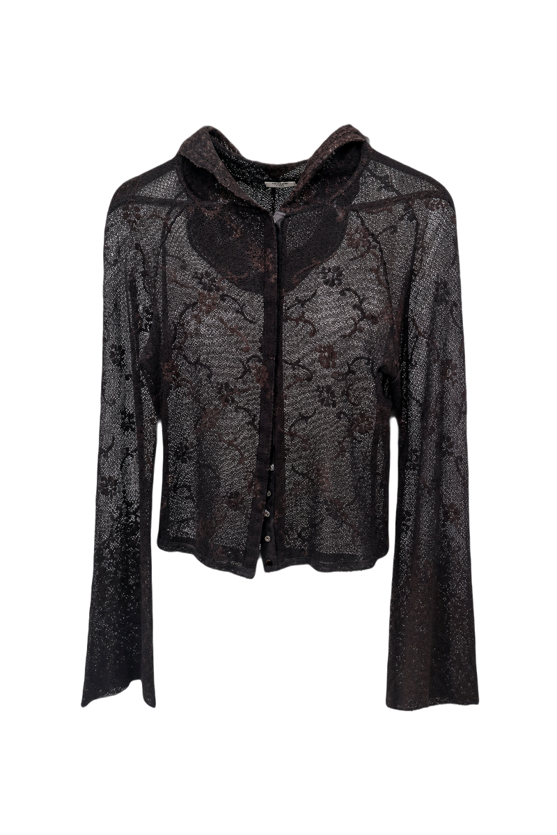 1980s Dark Brown Lace Blouse - Front View