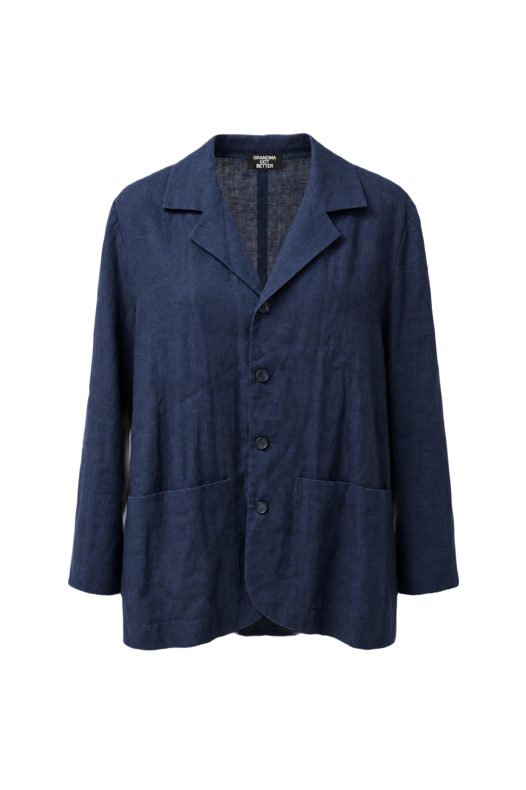 1980s Navy Blue Linen Jacket - Front View