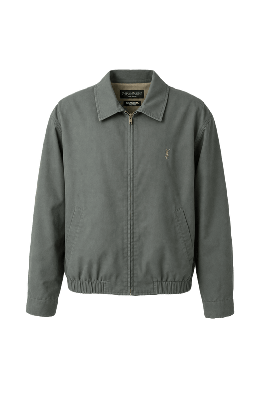 1980s Dark Green Cotton Blend Jacket - Front View
