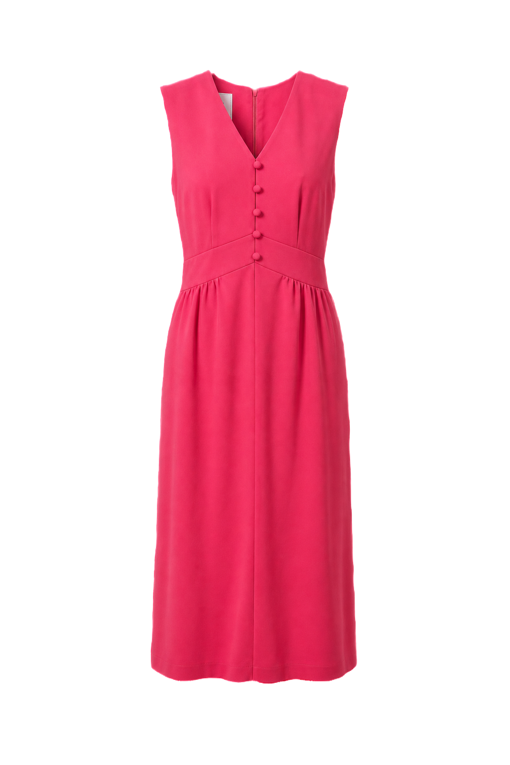 1960s Bright Pink Synthetic Blend Midi Dress - Front View