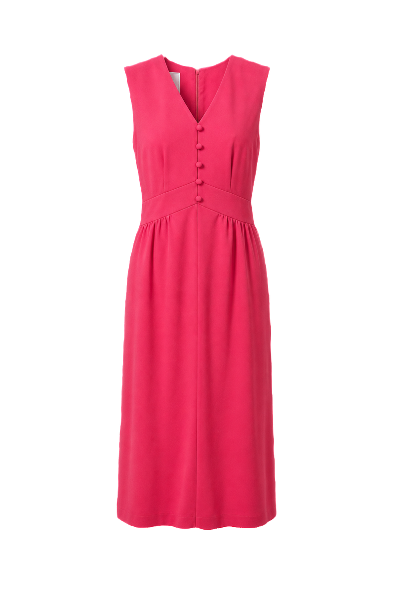 1960s Bright Pink Synthetic Blend Midi Dress - Front View
