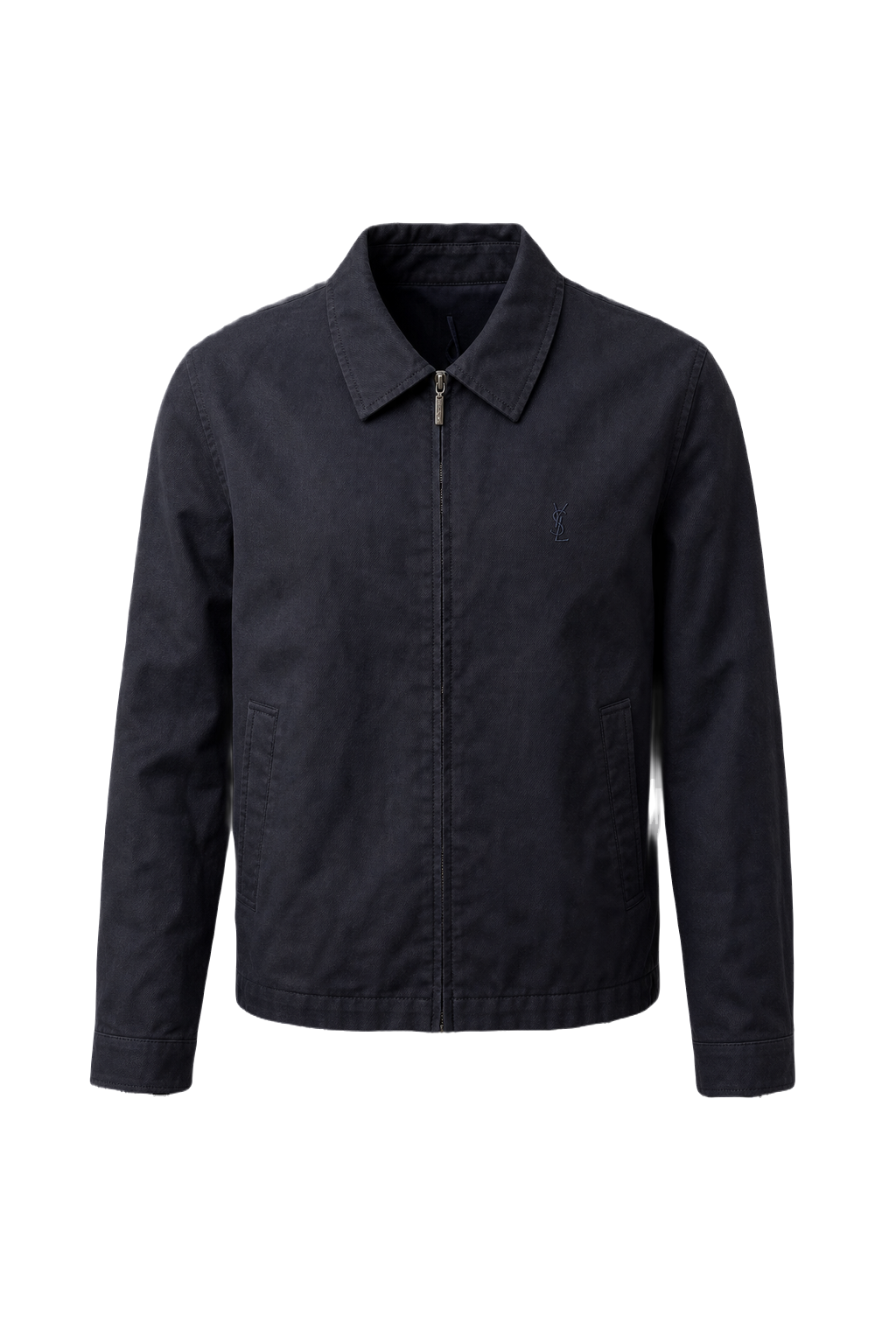 1980s Navy Blue Cotton Blend Jacket - Front View