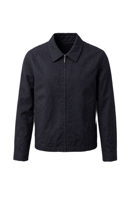 1980s Navy Blue Cotton Blend Jacket - Front View