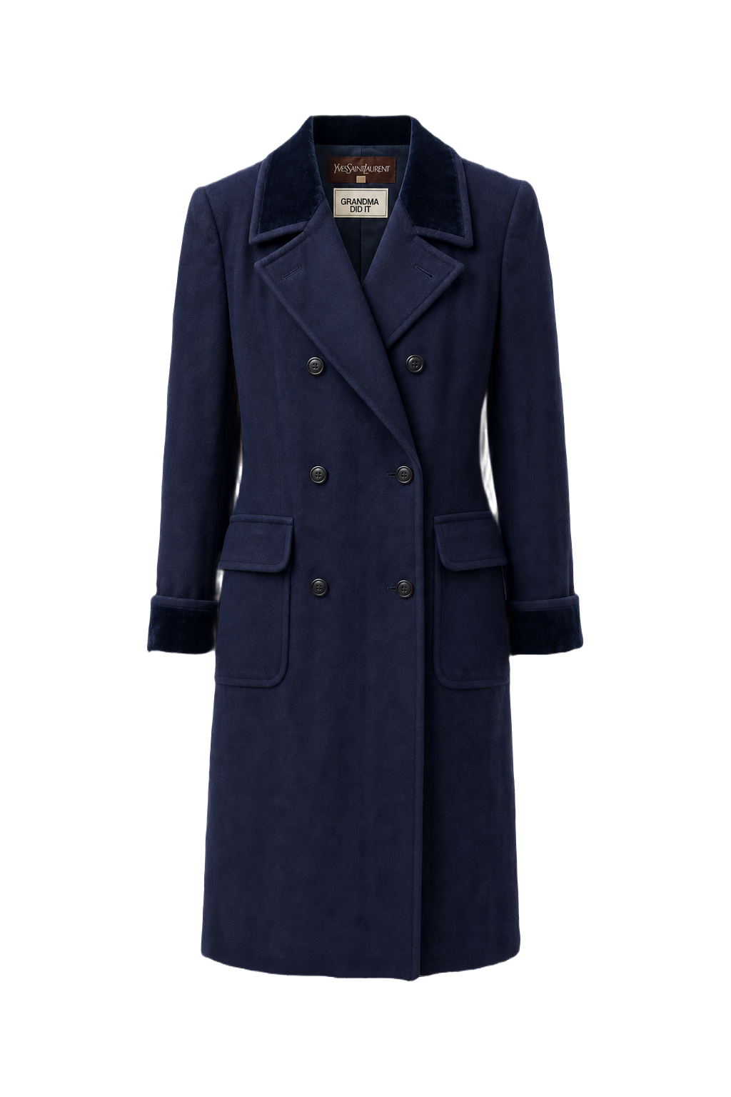 1970s Navy Blue Wool Coat - Front View