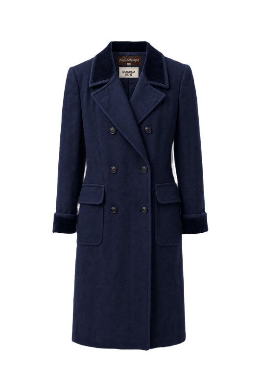 1970s Navy Blue Wool Coat - Front View