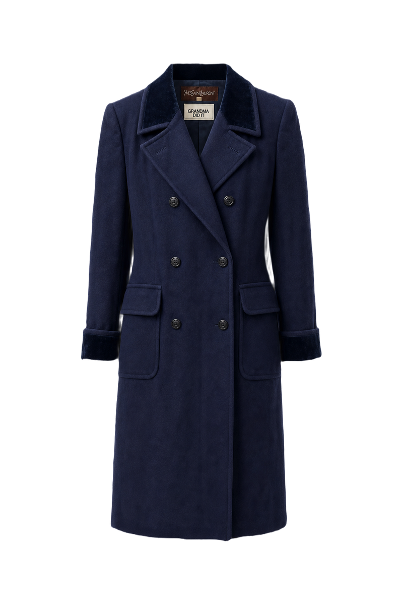 1970s Navy Blue Wool Coat - Front View