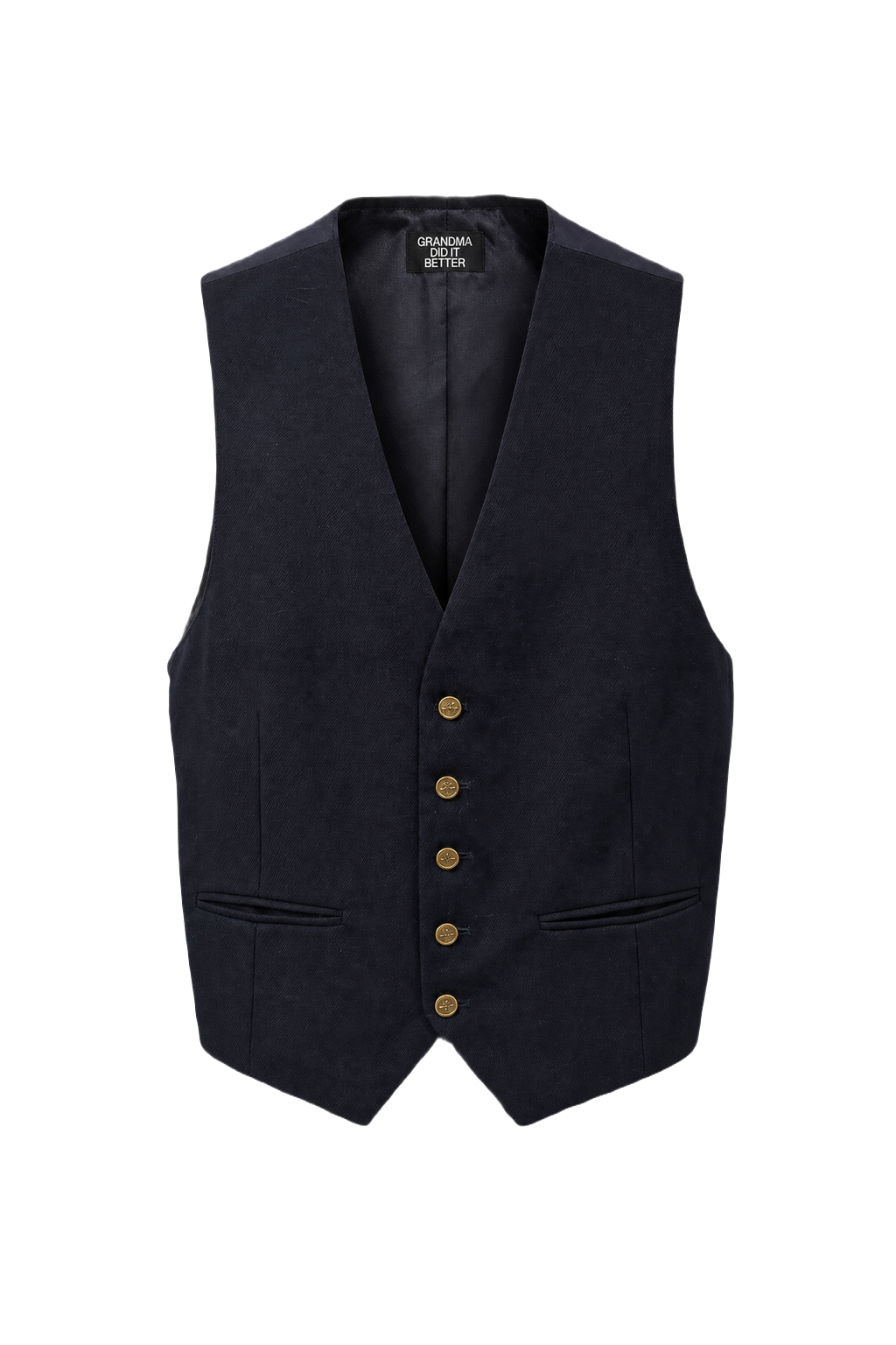 1970s Dark Navy Wool Blend Vest - Front View