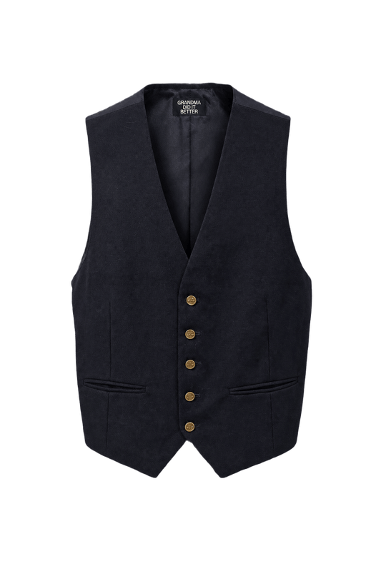 1970s Dark Navy Wool Blend Vest - Front View
