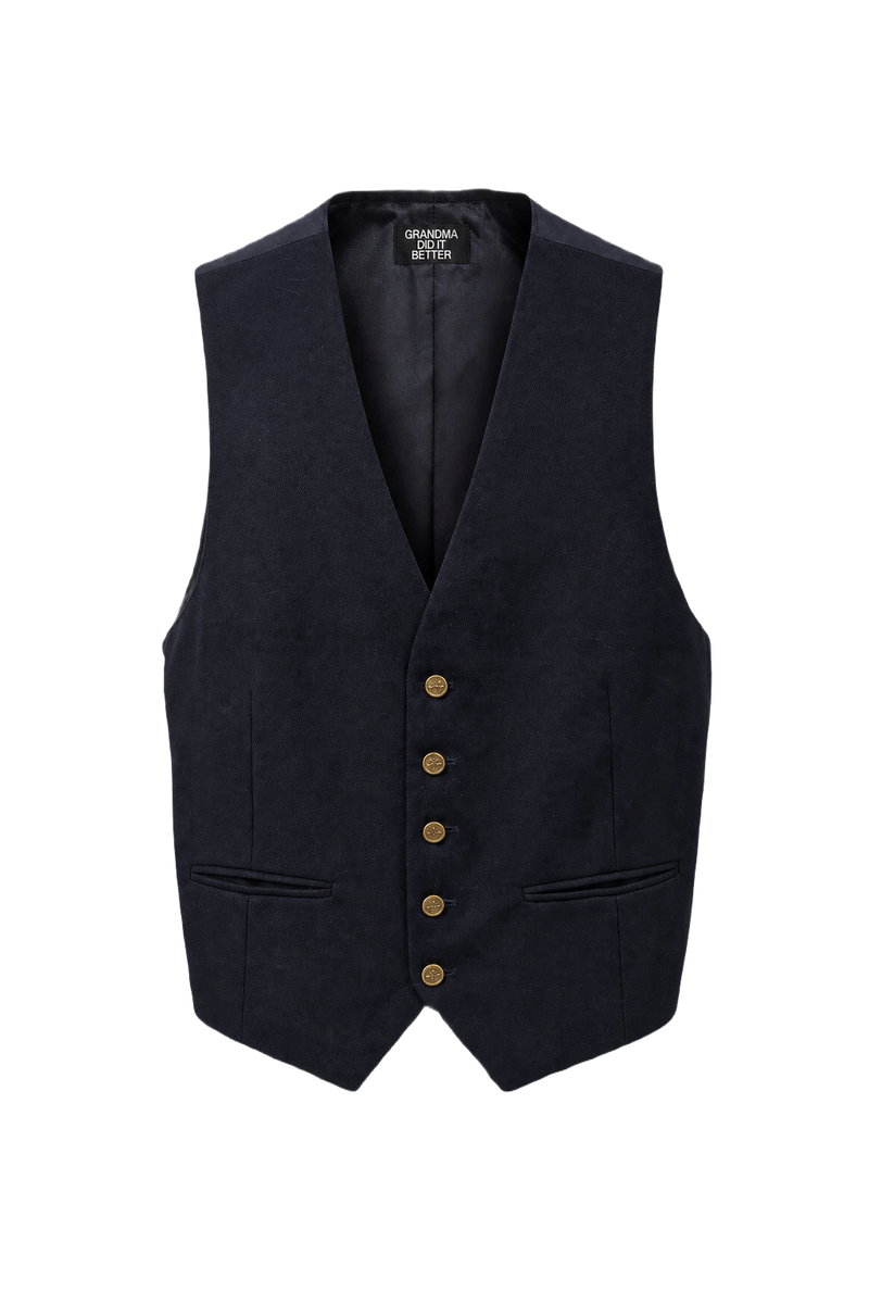 1970s Dark Navy Wool Blend Vest - Front View