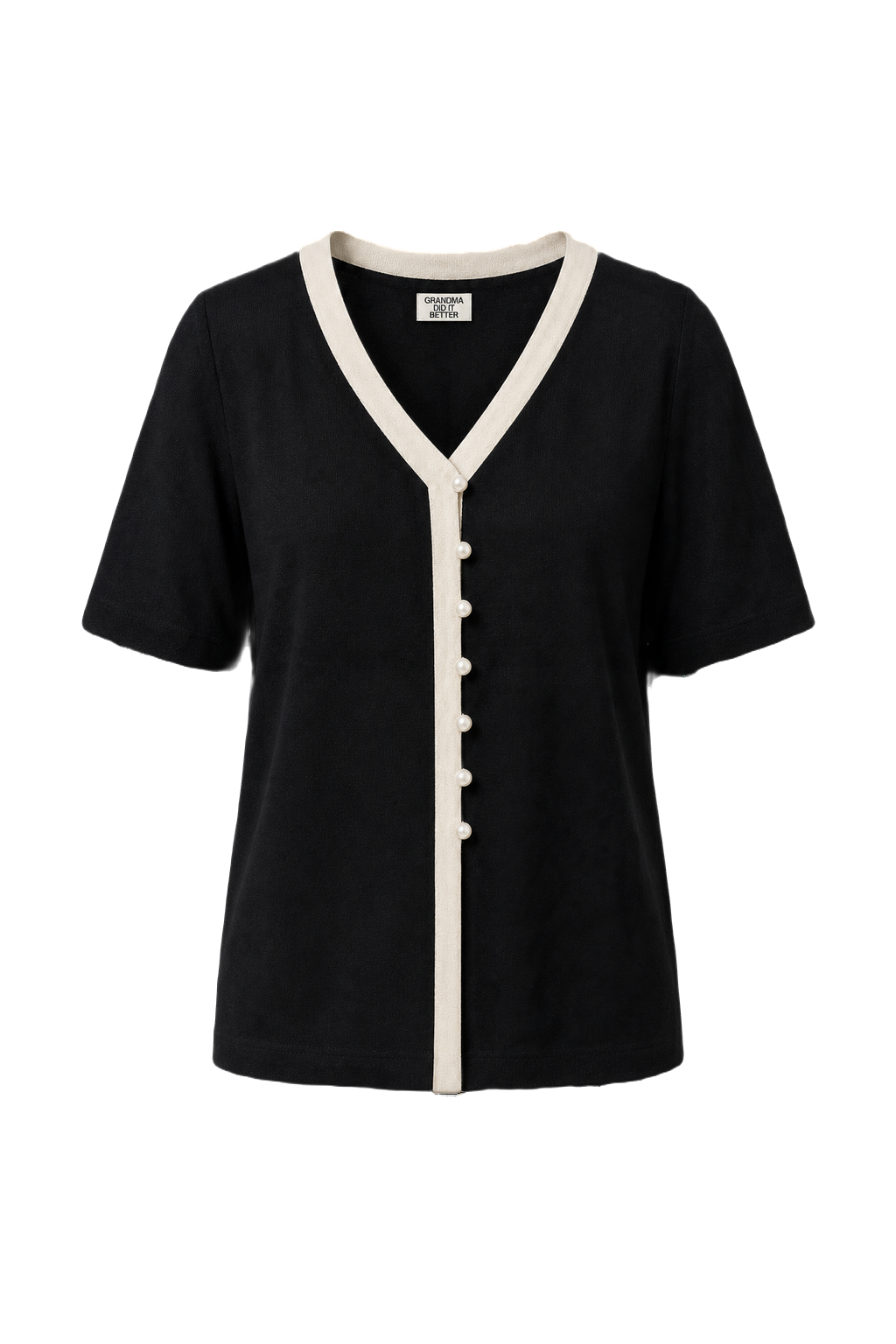 1990s Black Cotton Blend Blouse - Front View