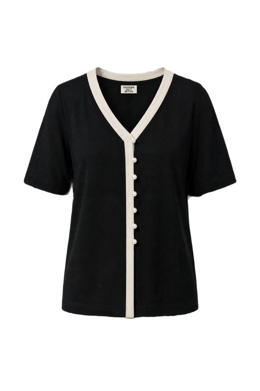 1990s Black Cotton Blend Blouse - Front View
