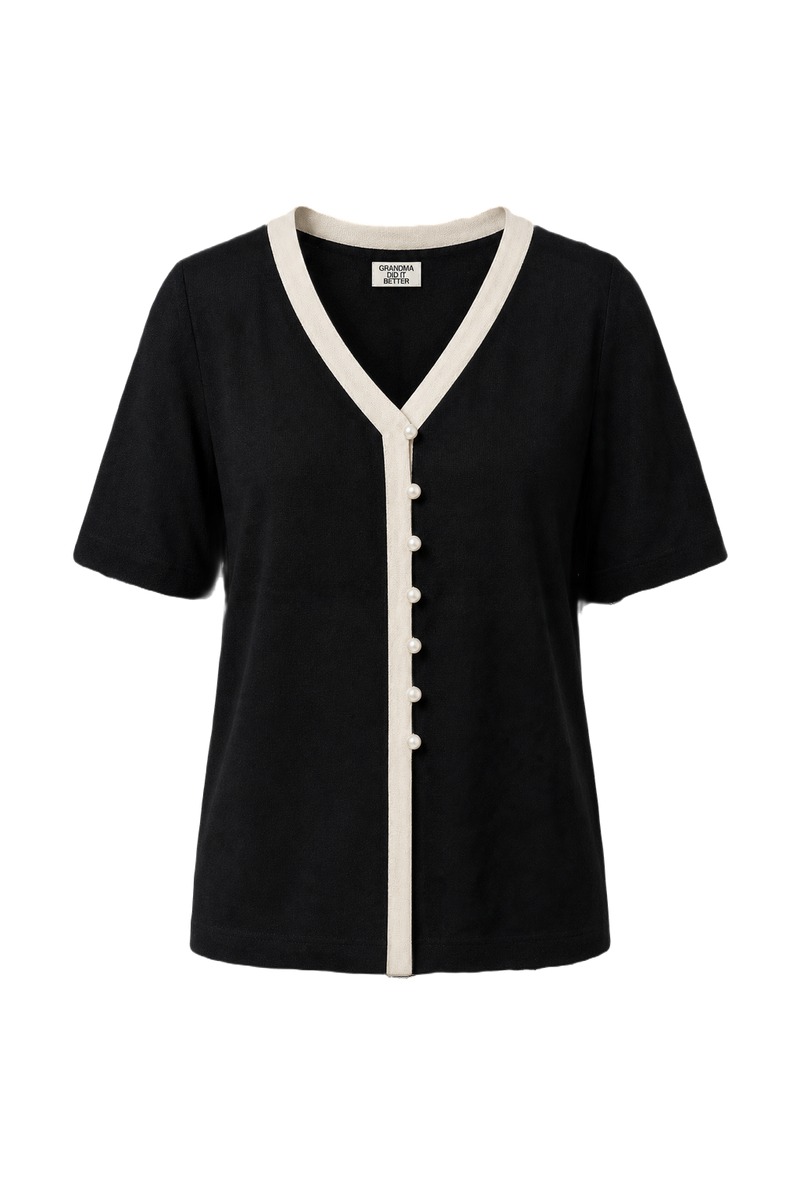 1990s Black Cotton Blend Blouse - Front View