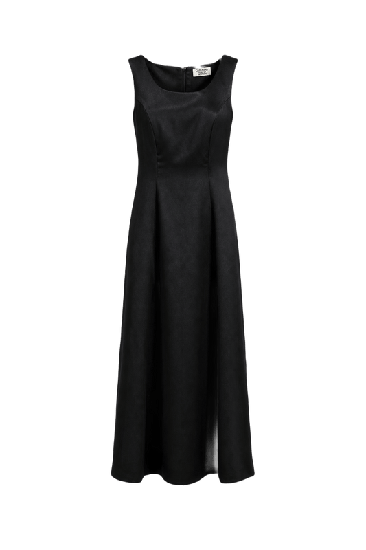 1990s Black Synthetic Blend Midi Dress - Front View