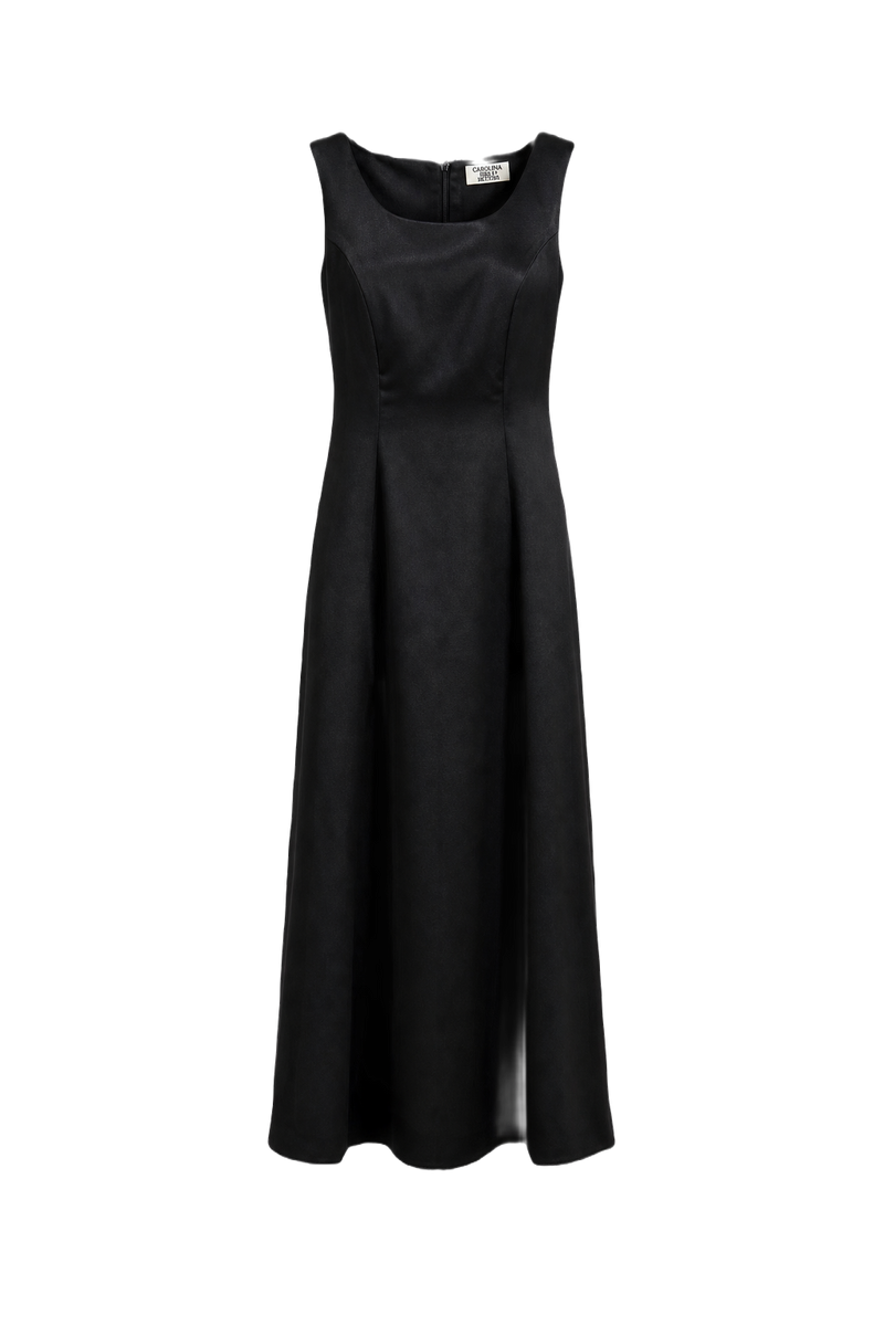 1990s Black Synthetic Blend Midi Dress - Front View