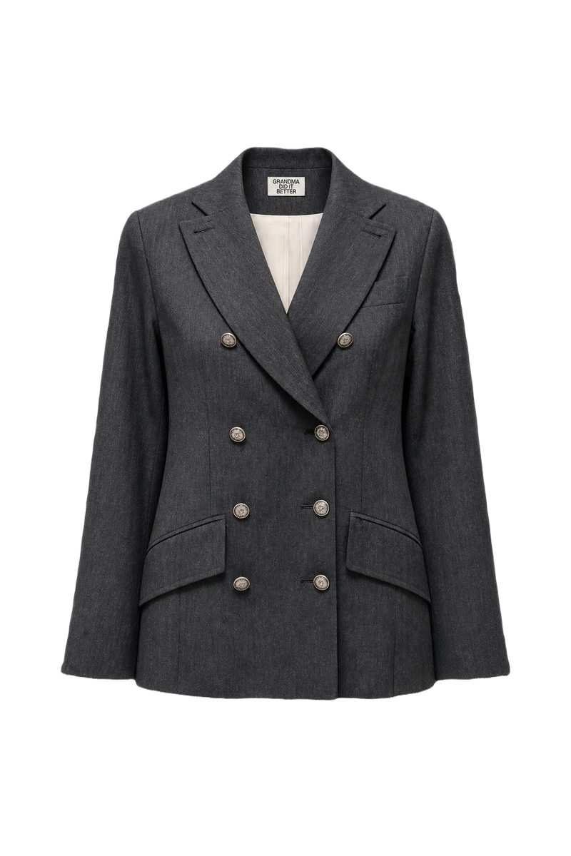 1980s Dark Grey Wool Blend Blazer - Front View