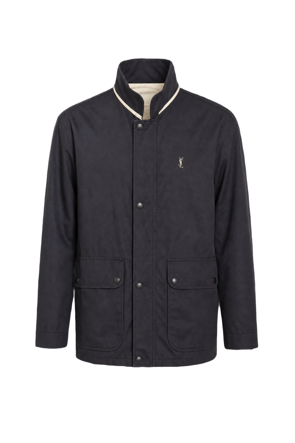 1980s Navy Blue Wool Blend Jacket - Front View