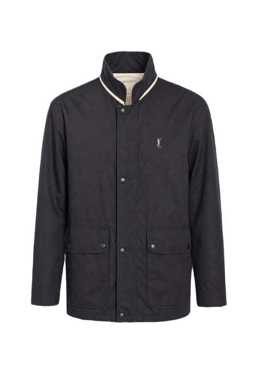1980s Navy Blue Wool Blend Jacket - Front View