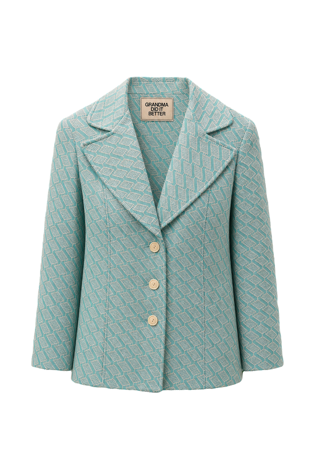 1980s Teal Cotton Blend Jacket - Front View