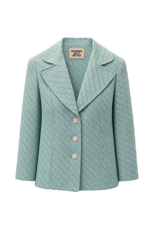 1980s Teal Cotton Blend Jacket - Front View