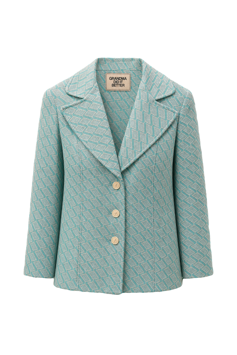 1980s Teal Cotton Blend Jacket - Front View