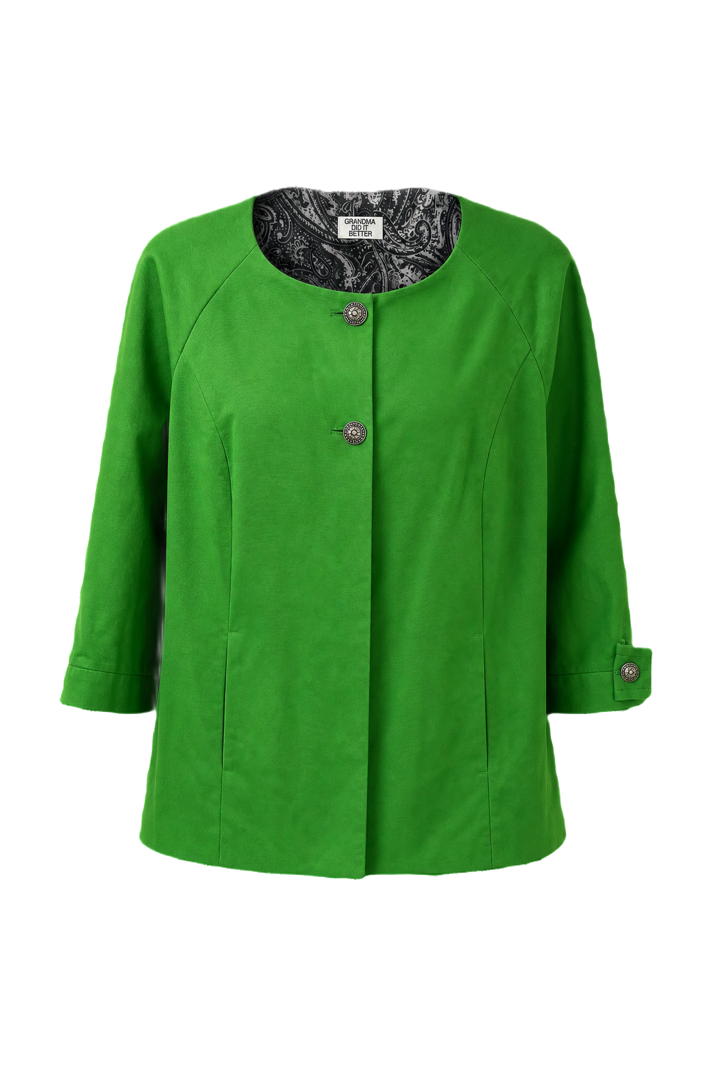1980s Green Cotton Blend Jacket - Front View