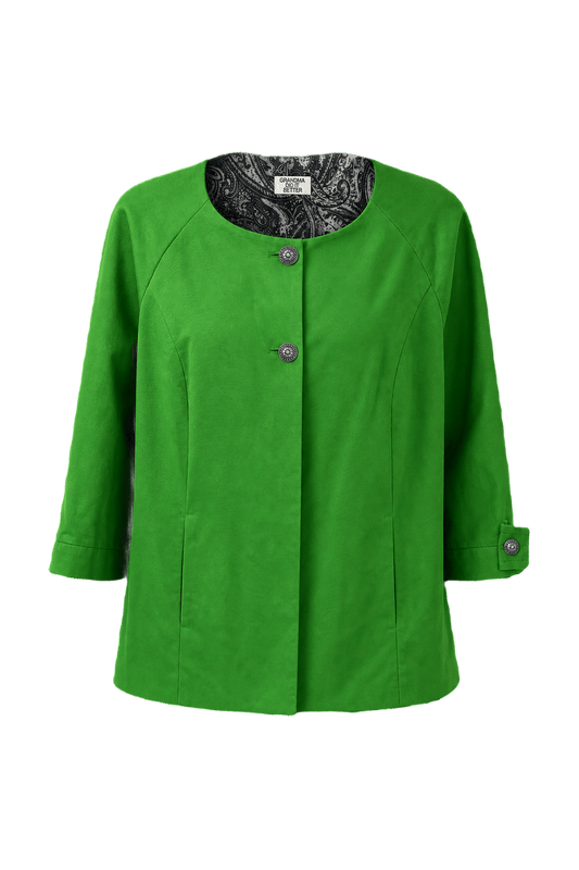 1980s Green Cotton Blend Jacket - Front View