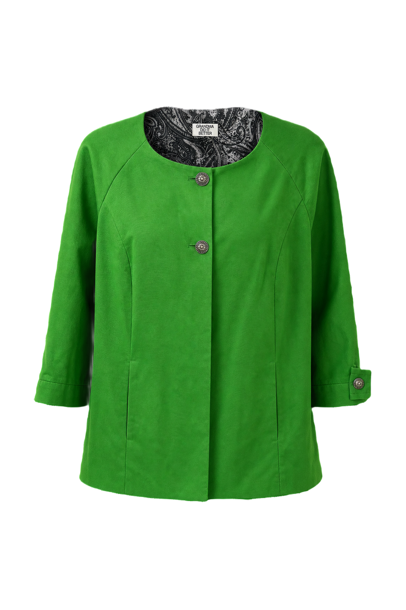 1980s Green Cotton Blend Jacket - Front View