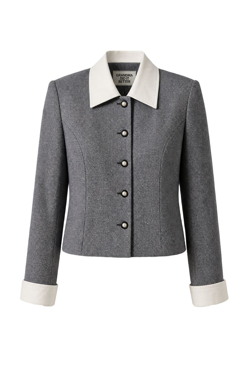 1980s Grey Wool Blend Jacket - Front View