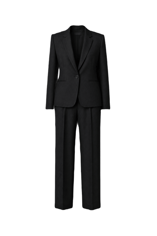 1990s Black Wool Blend Trouser Suit - Front View