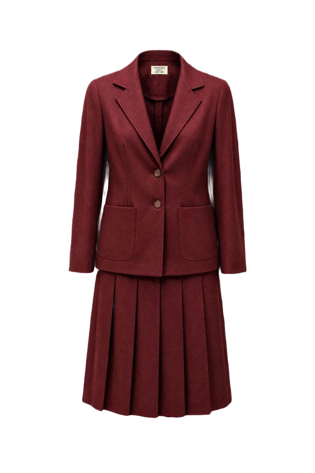 1970s Deep Burgundy Wool Blend Two-Piece Set - Front View