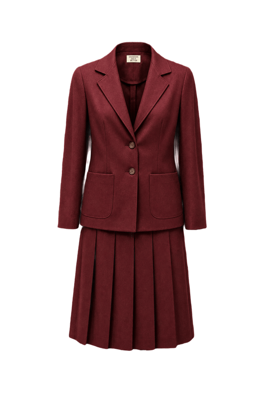 1970s Deep Burgundy Wool Blend Two-Piece Set - Front View