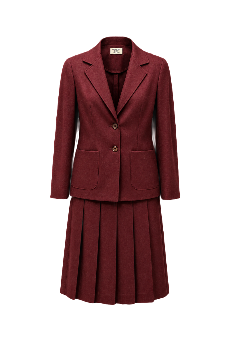 1970s Deep Burgundy Wool Blend Two-Piece Set - Front View