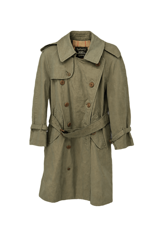 1980s Olive Green Cotton Blend Trench Coat - Front View
