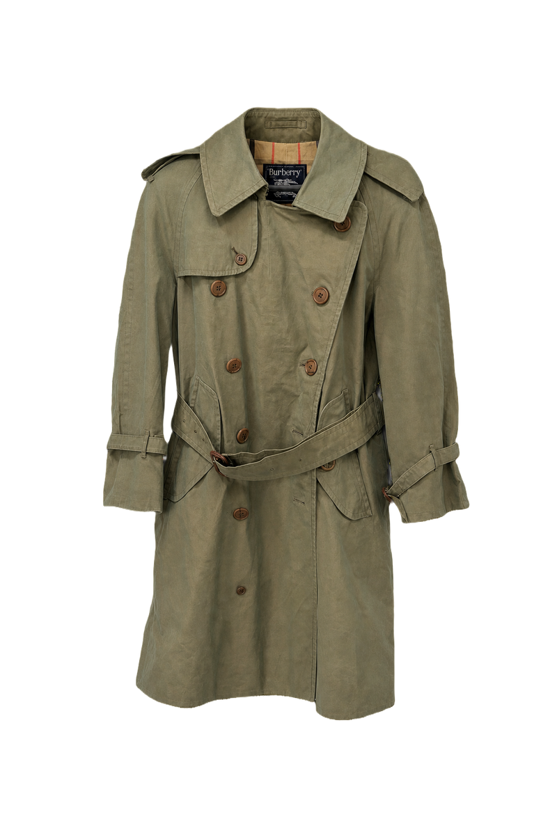 1980s Olive Green Cotton Blend Trench Coat - Front View