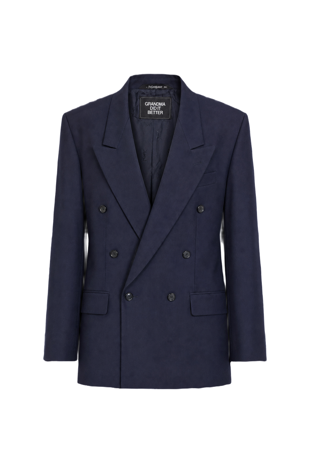 1980s Navy Blue Wool Blend Blazer - Front View
