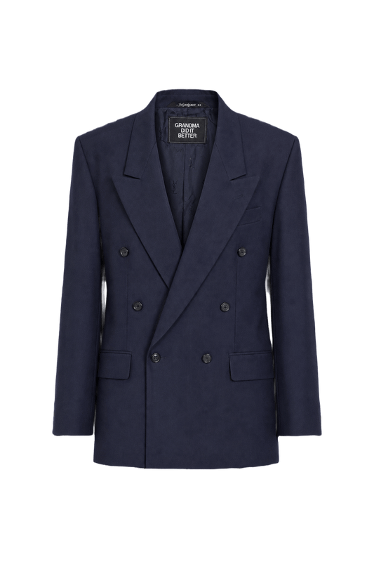 1980s Navy Blue Wool Blend Blazer - Front View