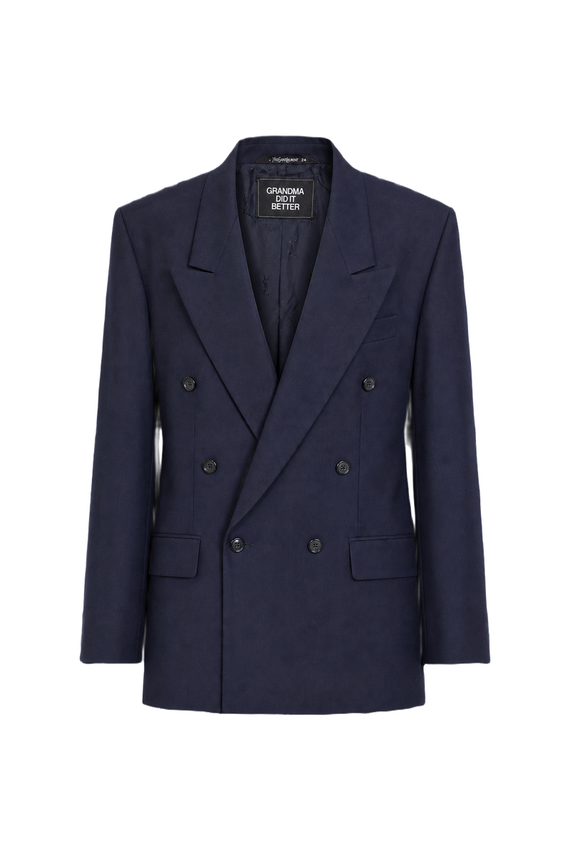 1980s Navy Blue Wool Blend Blazer - Front View