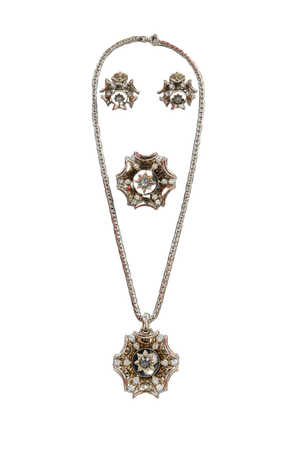 1950s Silver Metal Jewelry Set - Front View