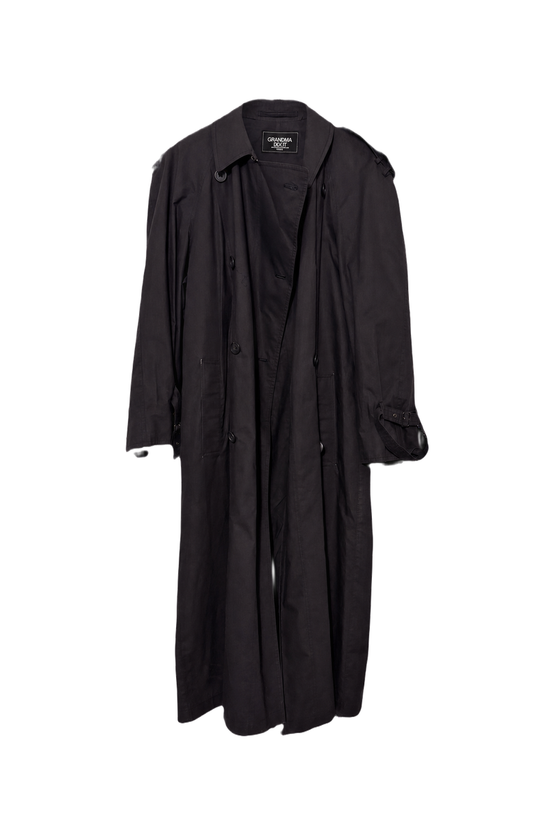 1990s Dark Gray Cotton Blend Trench Coat - Front View
