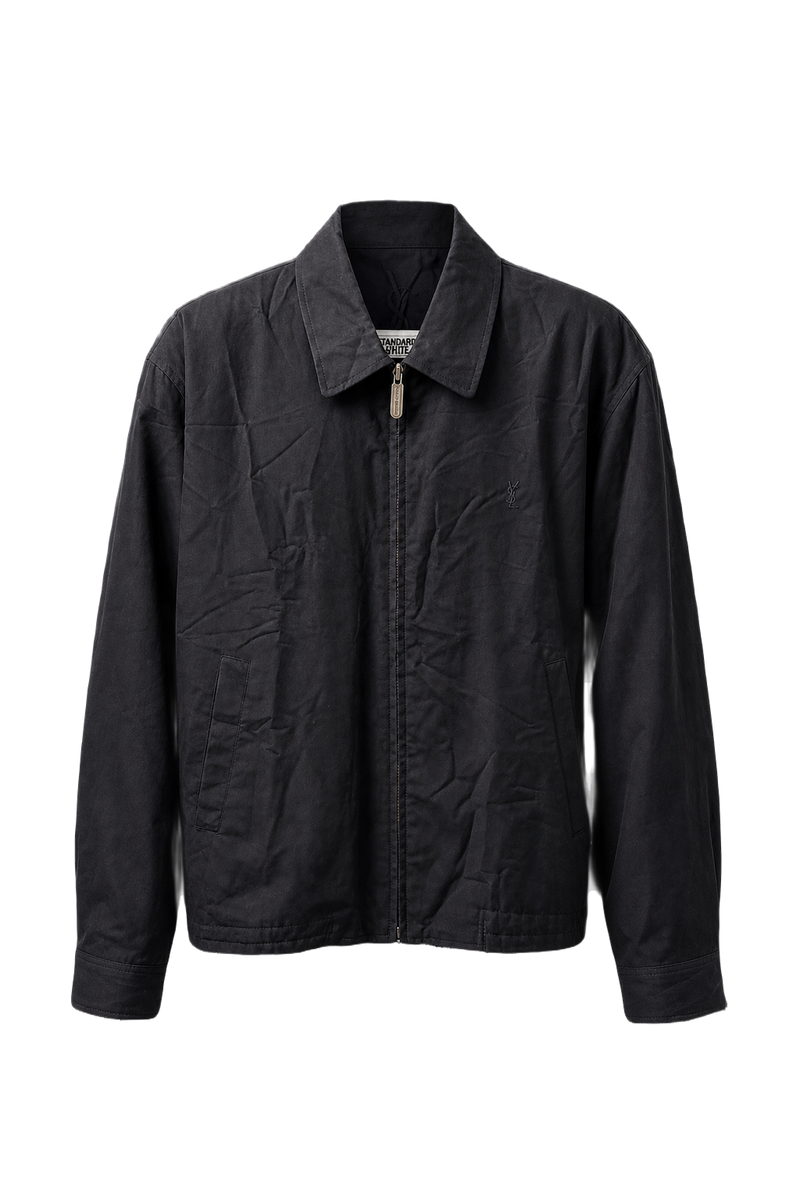 1980s Navy Blue Cotton Blend Jacket - Front View