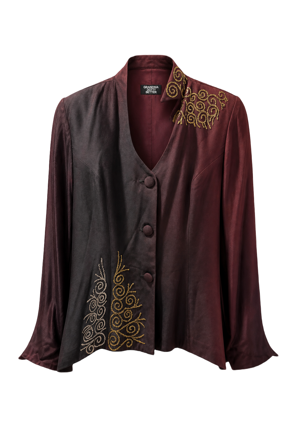 1980s Burgundy Silk Jacket - Front View